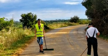 Carico di grano disseminato sulla carreggiata della SP 40