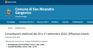 Affluenza  parziale Elezioni regionali 2020