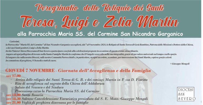 Peregrinatio reliquie dei Santi Teresa, Luigi e Zelia Martin